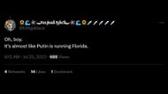 A netizen trolls saying it's as if the Russian President rules over Florida. (Image via Twitter/ElfegaBaca)